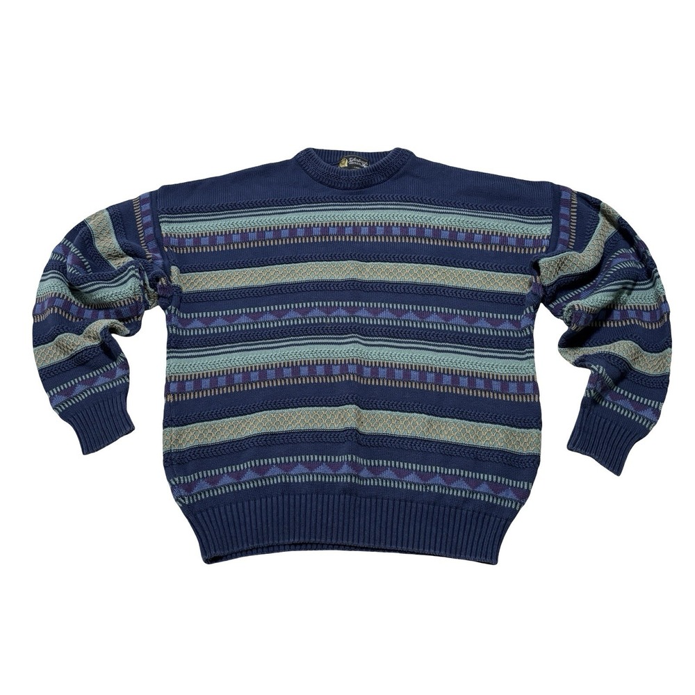 Vintage Edinburgh Tartan Shop Men's Striped Knit Sweater Size XL 24 x 27